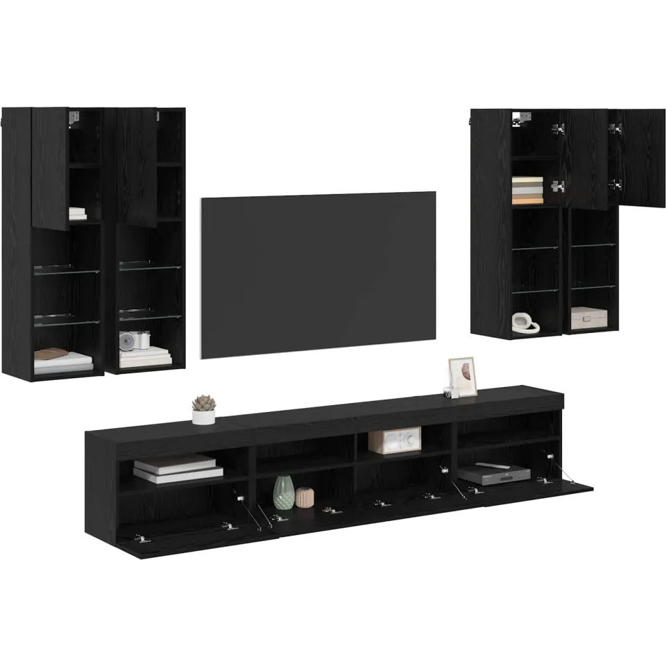 vidaXL TV Wandkast Set met LED Lichten 7 st 100 x 30 x 40 cm Zwart