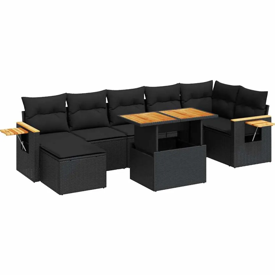 vidaXL 8-delige Loungeset met kussens poly rattan acacia zwart, foto 3