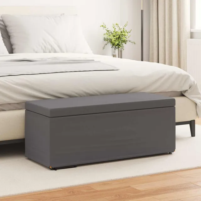 vidaXL Kruk Grijs 101 x 41 x 40 cm Nepleer en Gefabriceerd Hout, foto 2