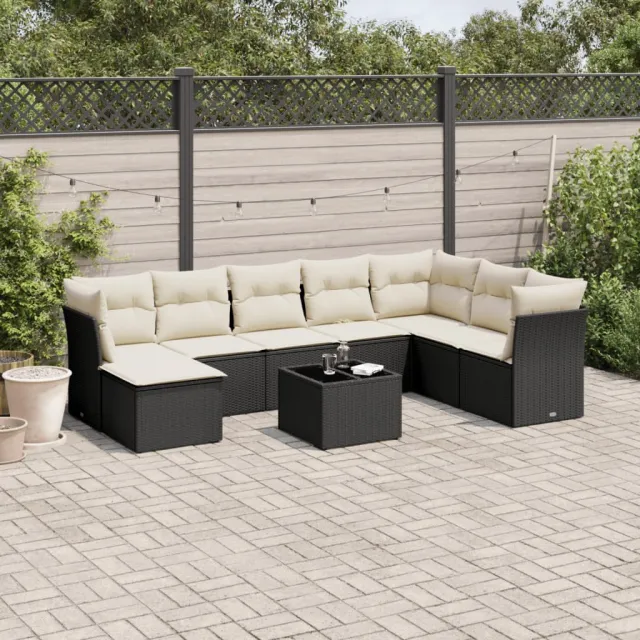 vidaXL 9-delige Loungeset met kussens poly rattan zwart, foto 2