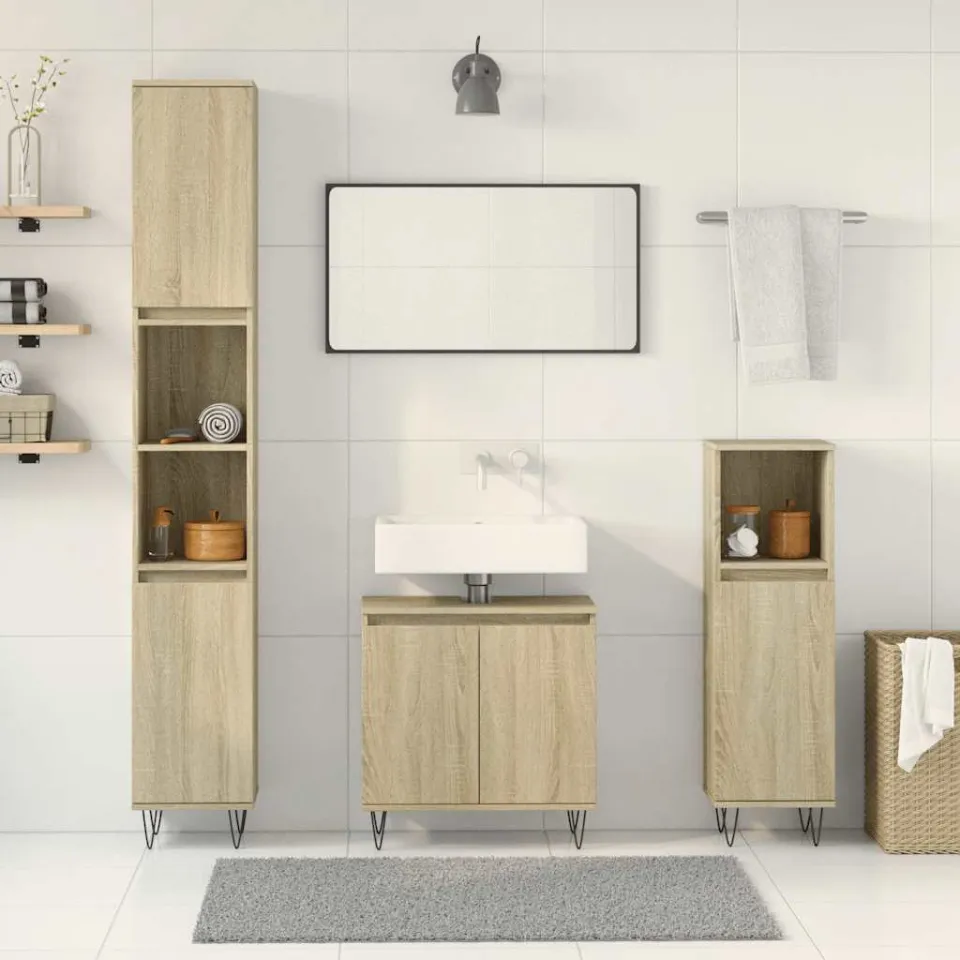 vidaXL 3-delige Badkamermeubelset bewerkt hout sonoma eikenkleurig, foto 2