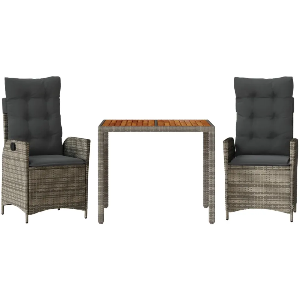 vidaXL 3-delige Tuinset met kussens poly rattan grijs, foto 3
