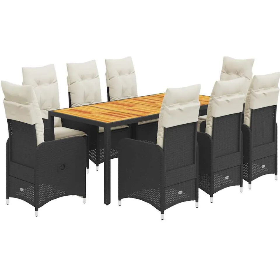 vidaXL 9-delige Bistroset met kussens poly rattan zwart