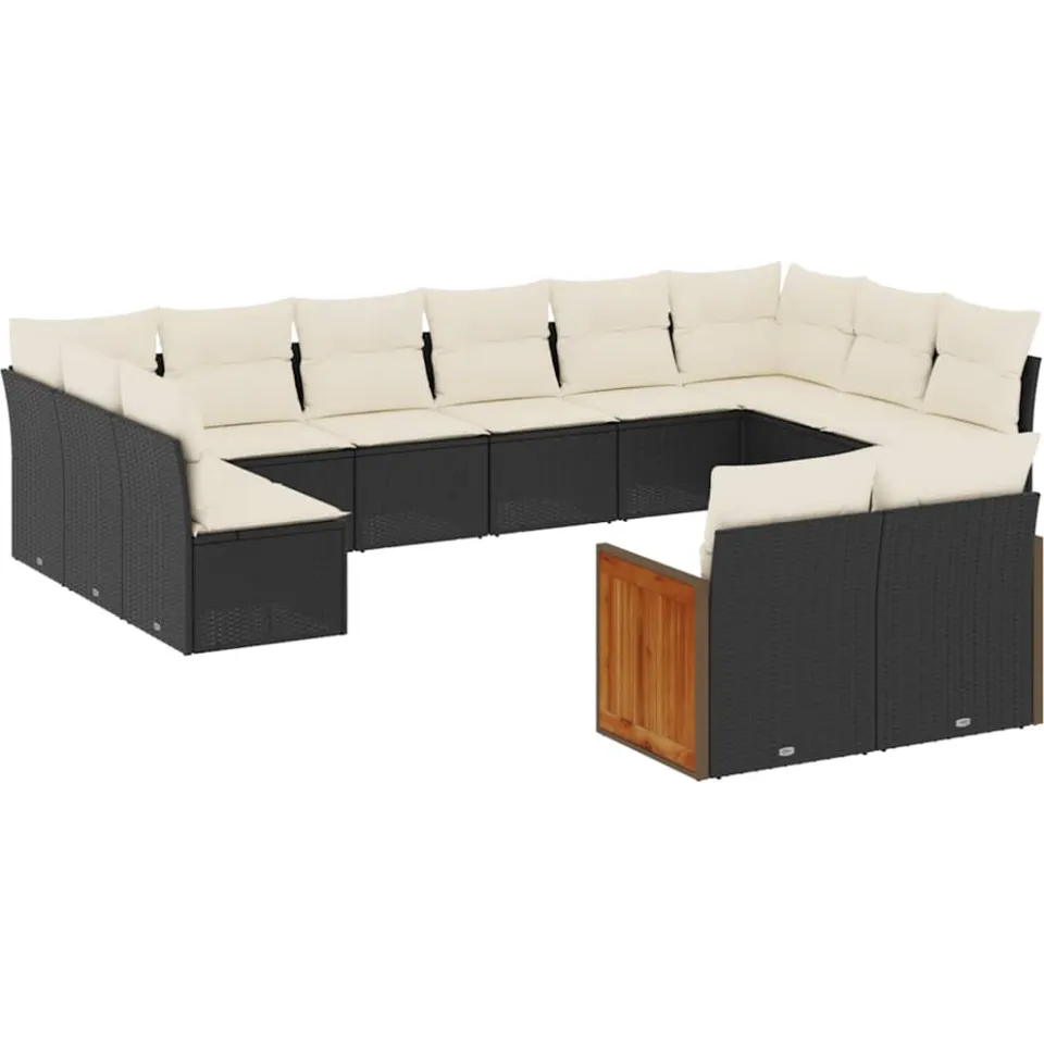 vidaXL 12-delige Loungeset met kussens poly rattan zwart