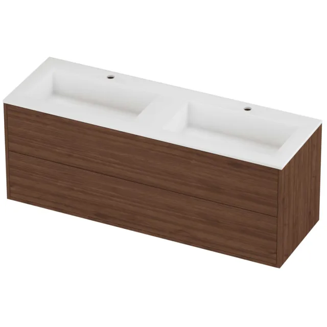 Proline Aristo Badmeubelset Polystone Elegant 2 Laden 140x46x54 cm Mat White Indian Walnut Houtlook