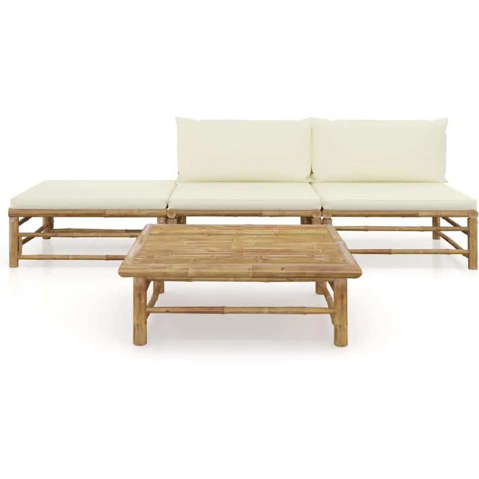 vidaXL 4-delige Loungeset met crèmewitte kussens bamboe, foto 2