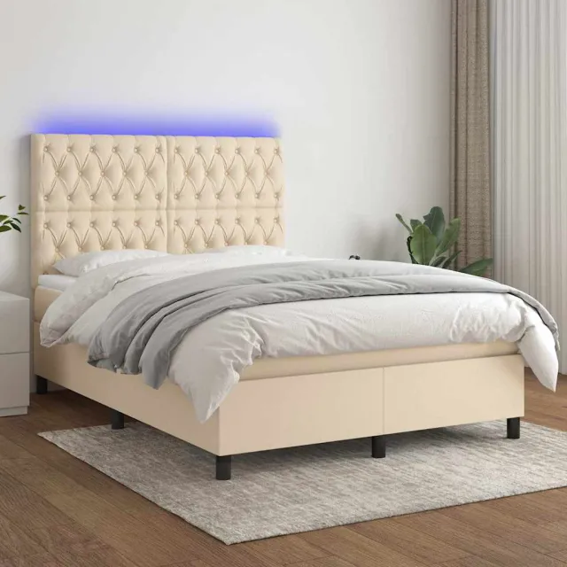 vidaXL Boxspring met matras en LED stof crèmekleurig 140x200 cm