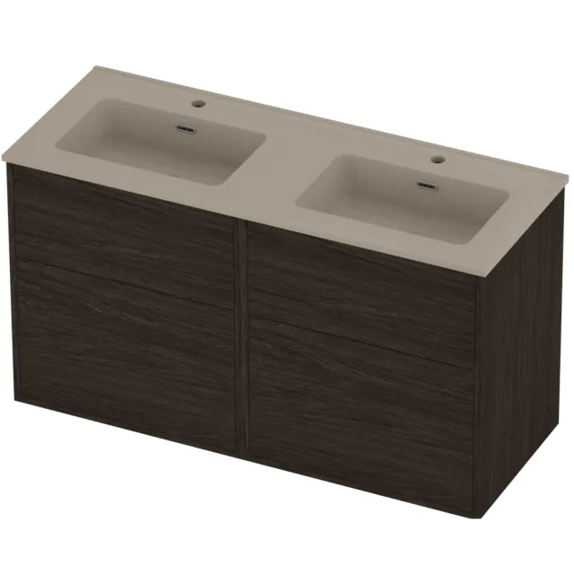 Proline Tribute Badmeubelset Porselein Elegant Voor Grepen 120x46x67 cm Mat Crème Cotton Mokka Oak Eiken
