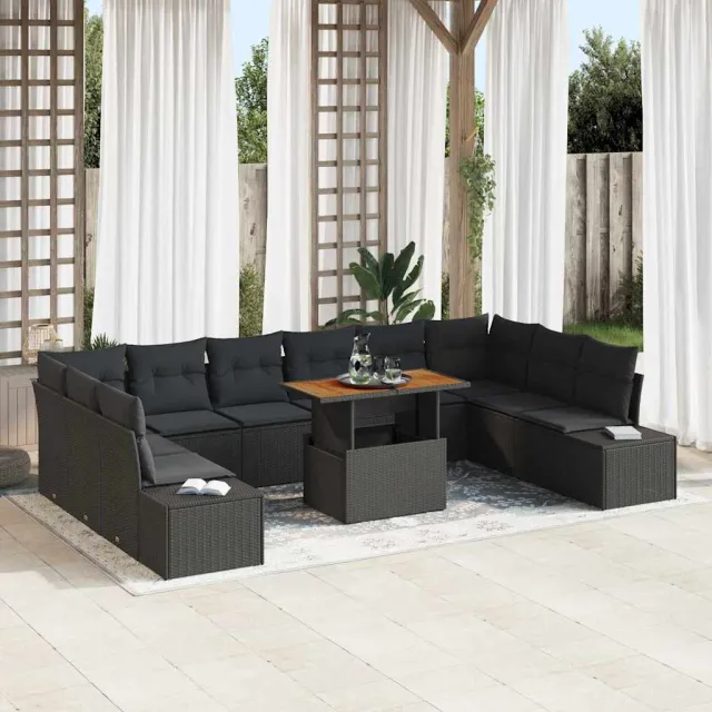 vidaXL Tuin Sofa Set 11 st Zwart Poly riet, foto 2