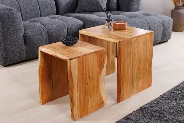 Invicta Interior Set van 2 bijzettafels MAMMUT 55cm bruin massief acaciahout - 45762 Zie omschrijving
