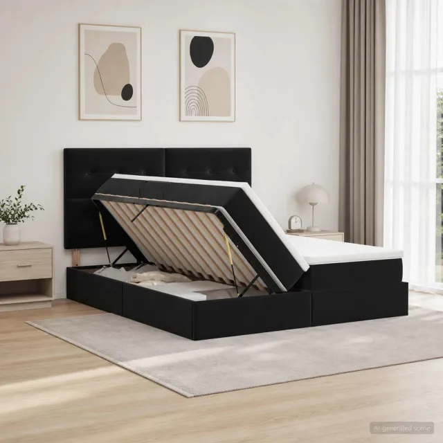 vidaXL LED Opslagbed met Matras Zwart 200 x 200 cm Fluweel