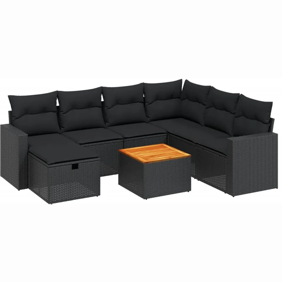vidaXL 8-delige Loungeset met kussens poly rattan zwart