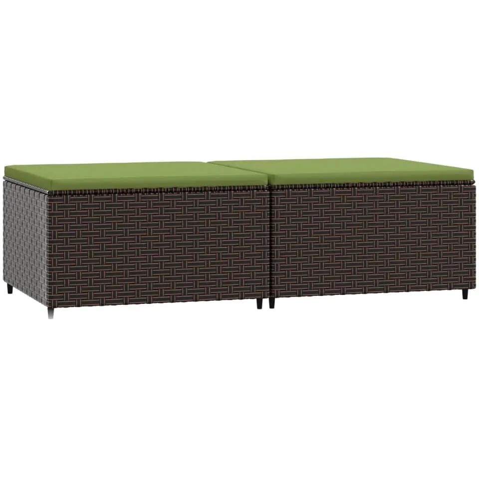 vidaXL Voetensteunen 2 st met kussens poly rattan bruin, foto 3