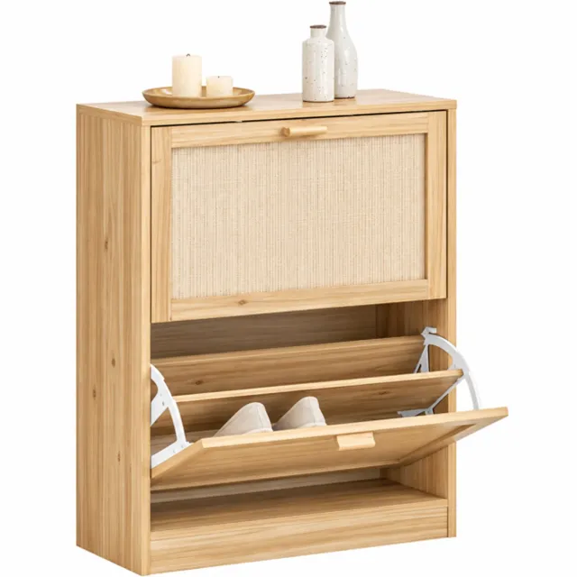 DPLUNIQ Schoenenkast - Schoenenrek - Kast - Schoenen Organizer - 60x80x24cm - 4 Planken - 2 Deuren - Bamboe - Tot 16kg - Bruin