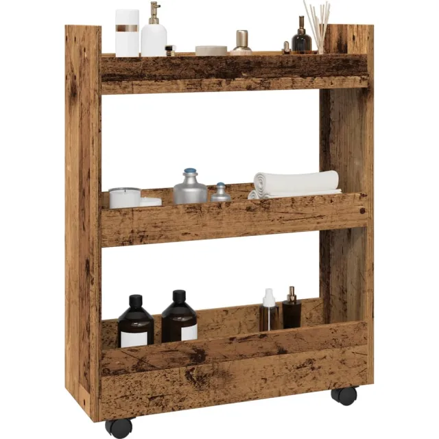 vidaXL Opbergtrolley smal 3-laags bewerkt hout oud houtkleurig Bruin