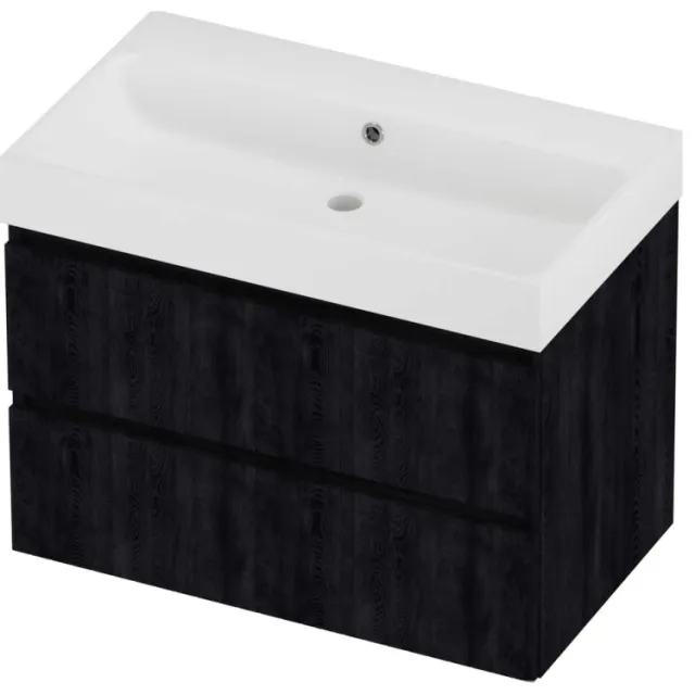 Proline Podium Badmeubelset Polystone Loft Zonder Kraangat 80x46x62 cm Mat White Charcoal Oak Eiken
