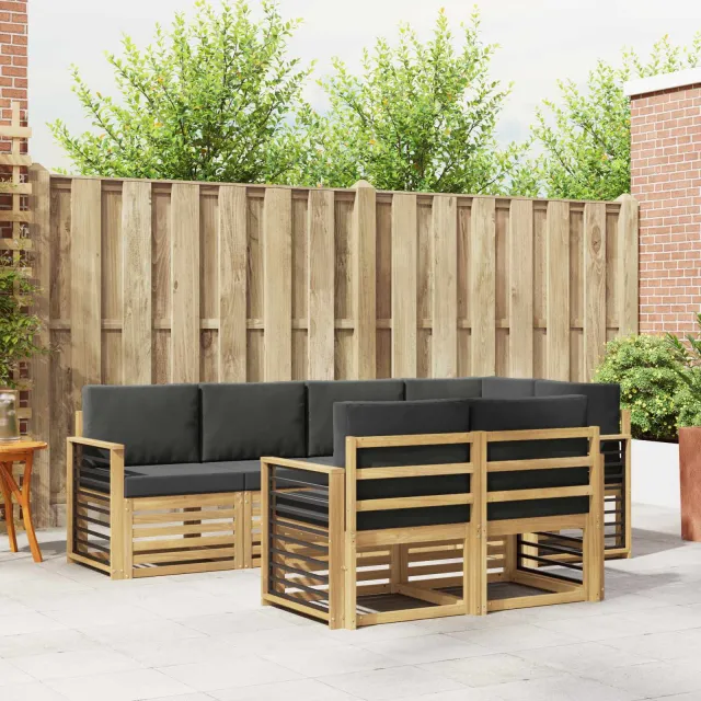 vidaXL Buiten bankenset 7 st 7-zits Wit en antracietkleurig Polyester Bruin