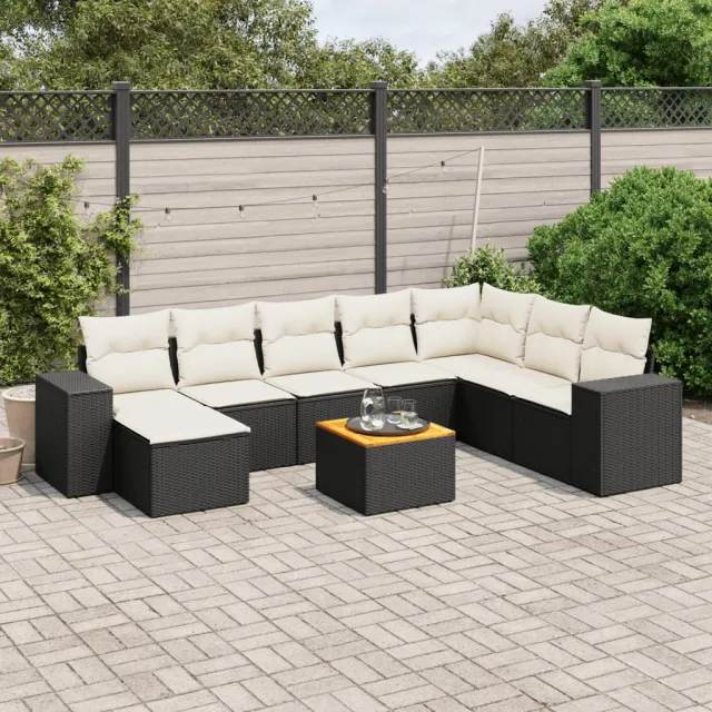 vidaXL 9-delige Loungeset met kussens poly rattan zwart, foto 2