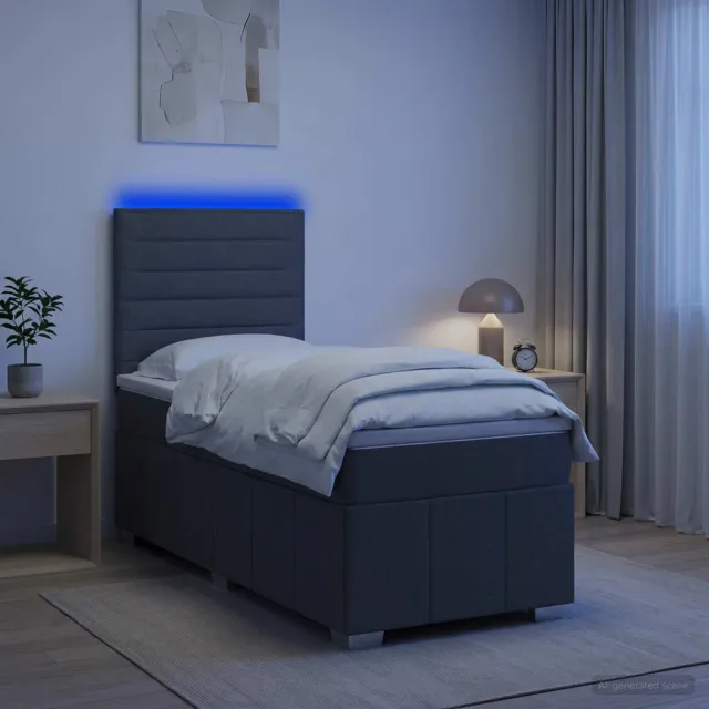 vidaXL LED Boxspring Bed met Matras Donkergrijs 90 x 190 cm Stof