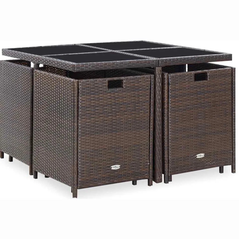 vidaXL 9-delige Tuinset met kussens poly rattan bruin, foto 3