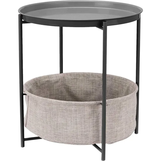 Goodivery Salontafel Bijzettafeltje opslag rond 45 x 45 x 48 cm D-B-H koolgrijs Houtskool grijs