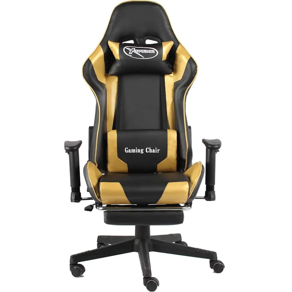 vidaXL Gamestoel draaibaar met voetensteun PVC goudkleurig, foto 2