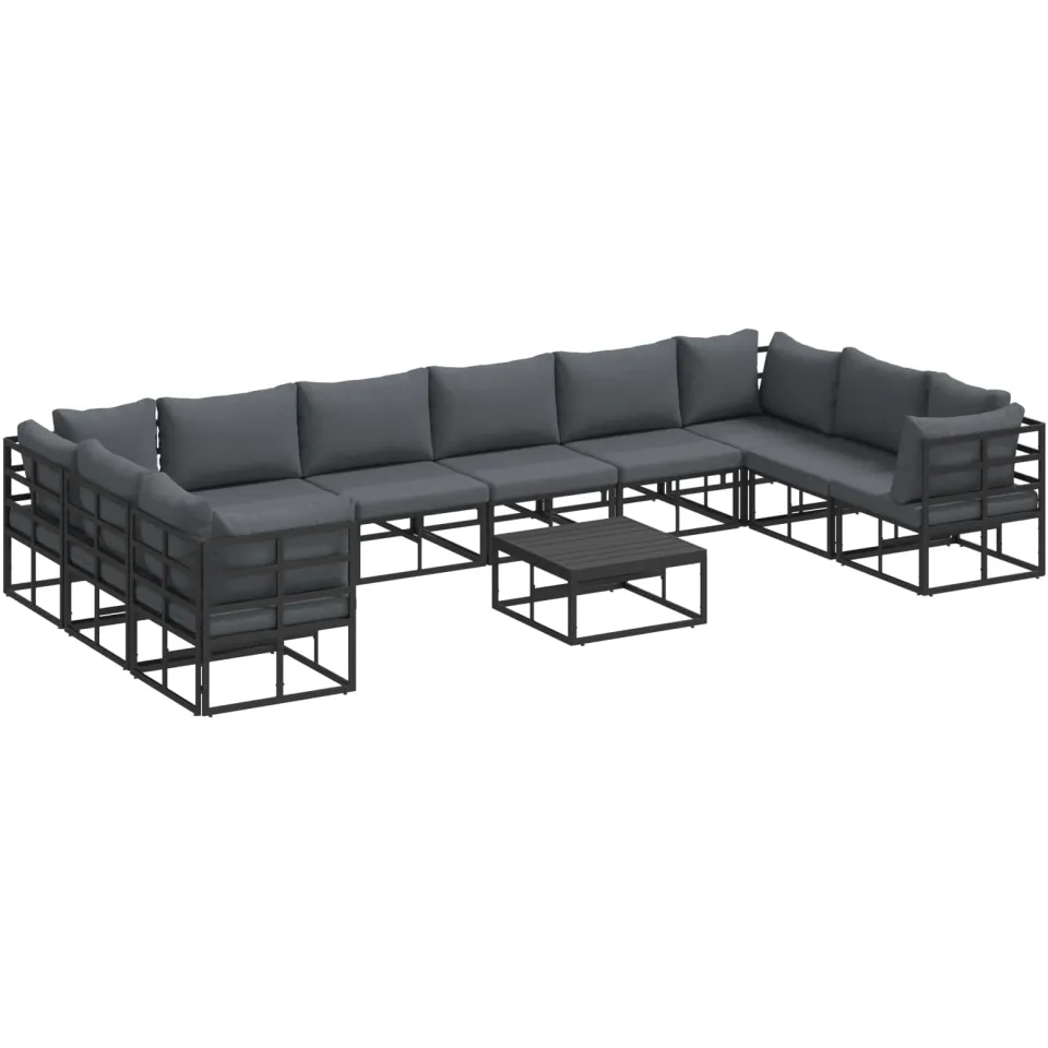 vidaXL Tuinbankenset 11 st Zwart Aluminium