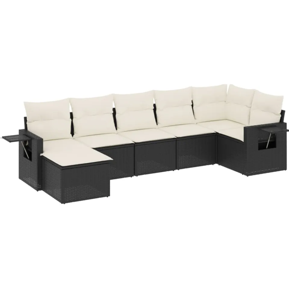 vidaXL 7-delige Loungeset met kussens poly rattan zwart, foto 3