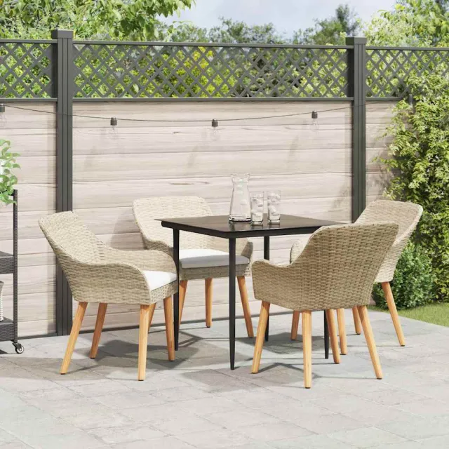 vidaXL Tuin eettafelset 5 st Beige poly rattan, foto 2