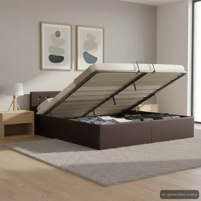 vidaXL Bedframe met opslag hydraulisch kunstleer grijs 160x200 cm