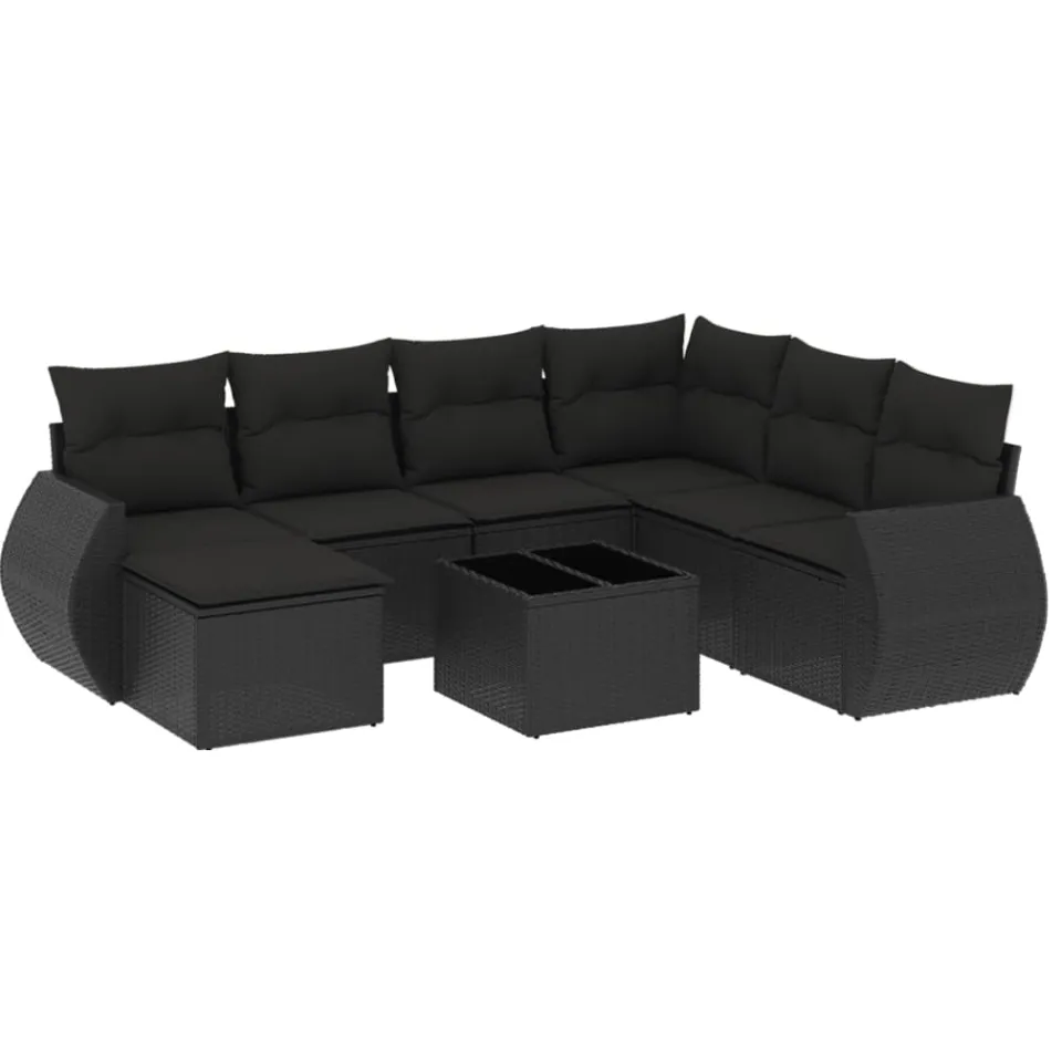 vidaXL 8-delige Loungeset met kussens poly rattan zwart, foto 3