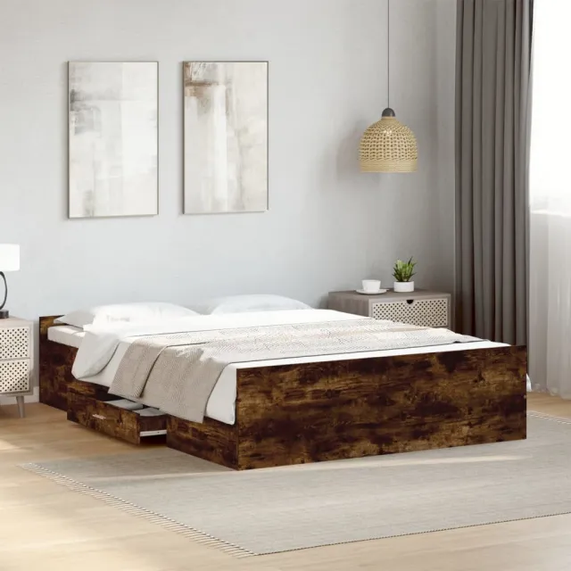 vidaXL Bedframe met opslag Gerookt eiken 140 x 190 cm Bruin