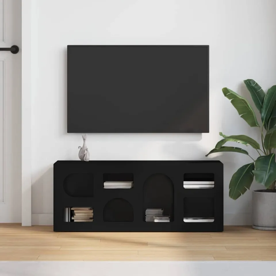 vidaXL TV-kast ELST 100 x 35 x 40 cm Zwart Bewerkt hout, foto 3
