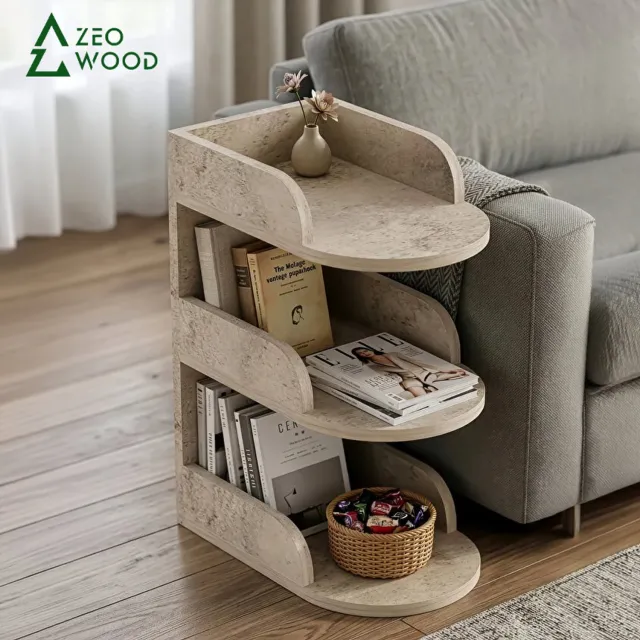 Zeo Wood Bijzettafel - Bijzettafeltjes Woonkamer - Banktafel - Beige