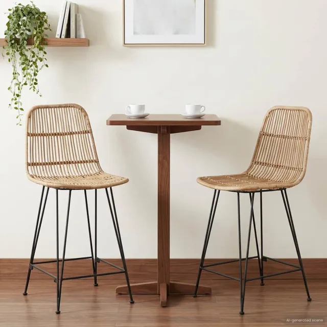 vidaXL Barkruk 2 st Naturel 44 x 54 x 96 cm Rattan en staal Bruin