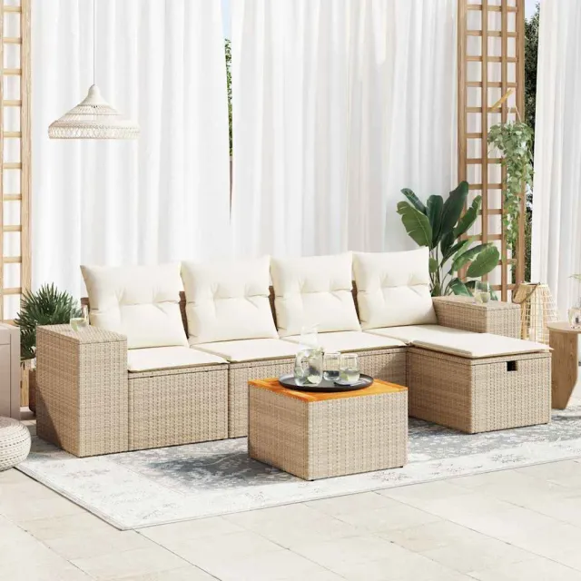 vidaXL 6-delige Loungeset met kussens poly rattan beige, foto 2