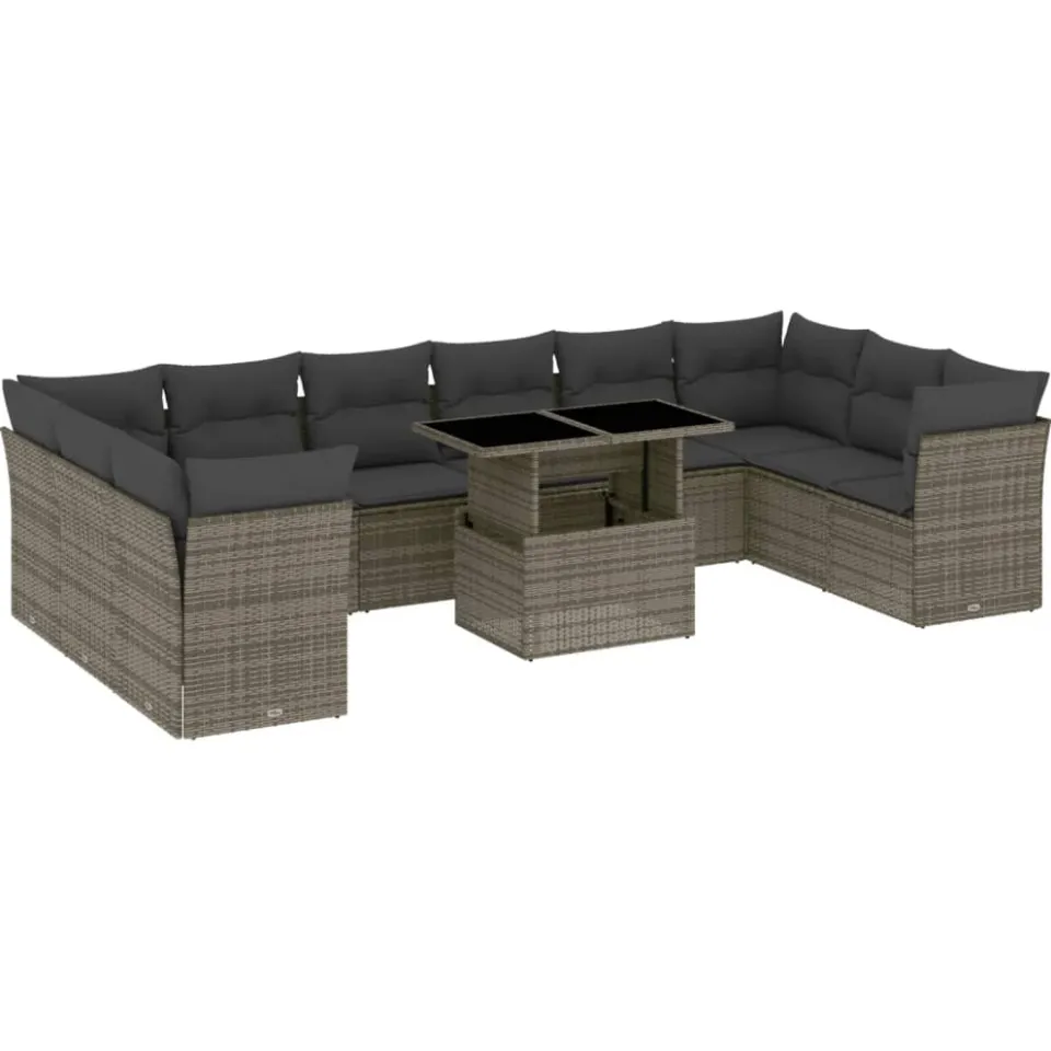 vidaXL 11-delige Loungeset met kussens poly rattan grijs