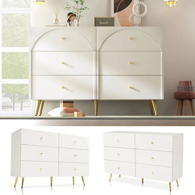 Clruro Ladenkast - H85xB120xD40 cm - 6 Laden Sideboard - Voor Slaapkamer & Woonkamer - MDF - Crème-Wit Roomwit