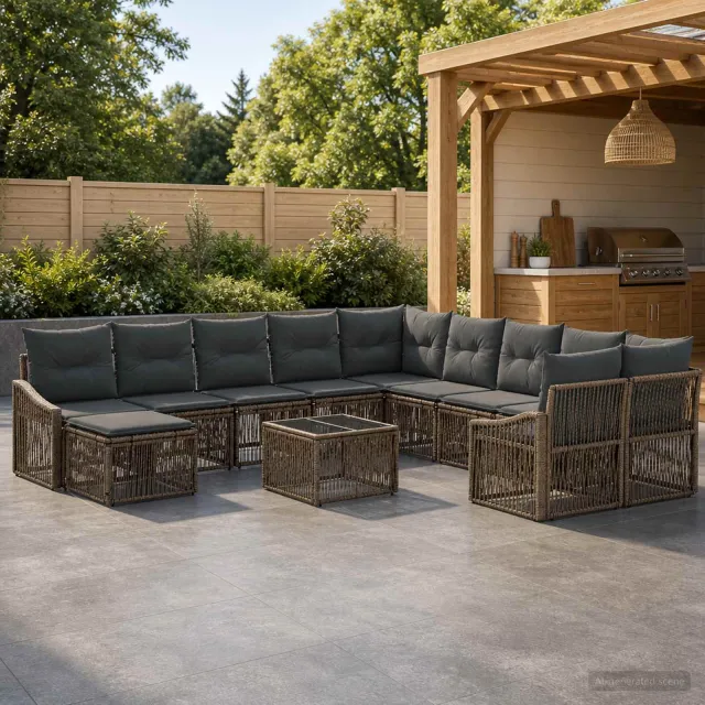 vidaXL Tuinbankenset 12 st Grijs poly rattan