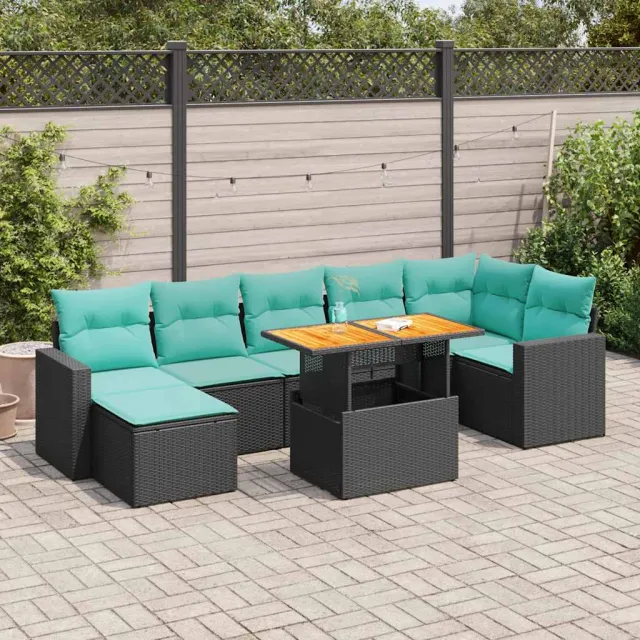 vidaXL 8-delige Loungeset met kussens poly rattan zwart, foto 2