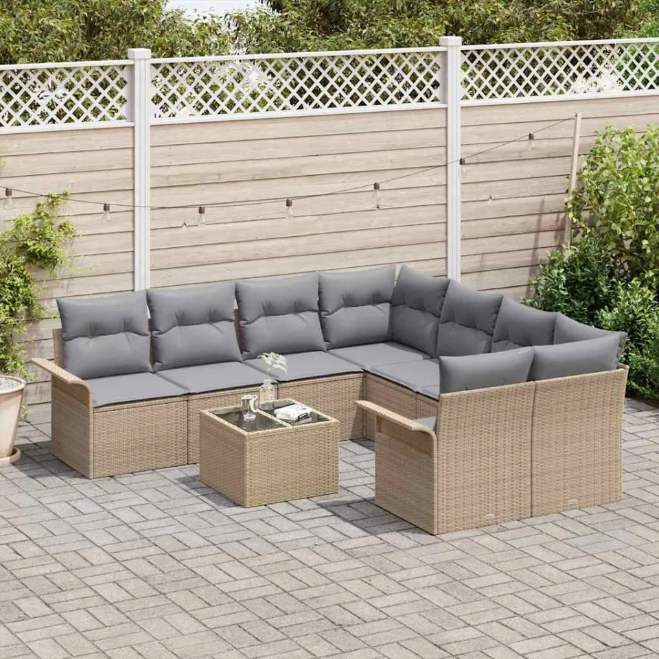 vidaXL Tuin Sofa Set 9 st Beige poly rattan, foto 3