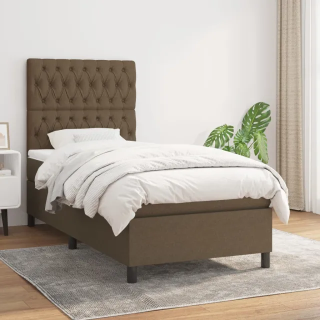 vidaXL Boxspring met matras stof donkerbruin 90x200 cm bruin