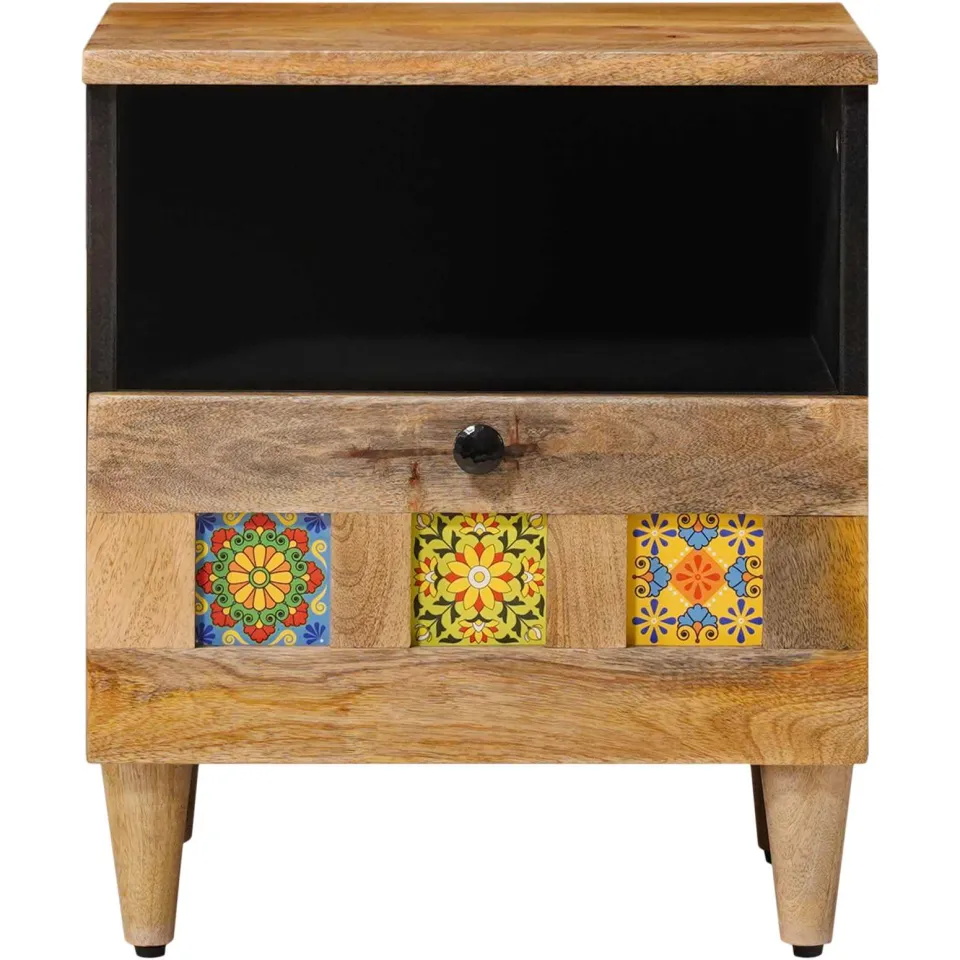vidaXL Nachtkastje met lade Naturel 40 x 33 x 46 cm Massief Mango Hout, foto 3