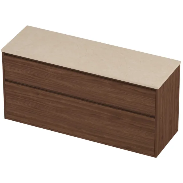 Proline Deck Badmeubelset Hardsteen Greeploos Asymmetrisch 140x46x67 cm Sand Stone Indian Walnut Houtlook
