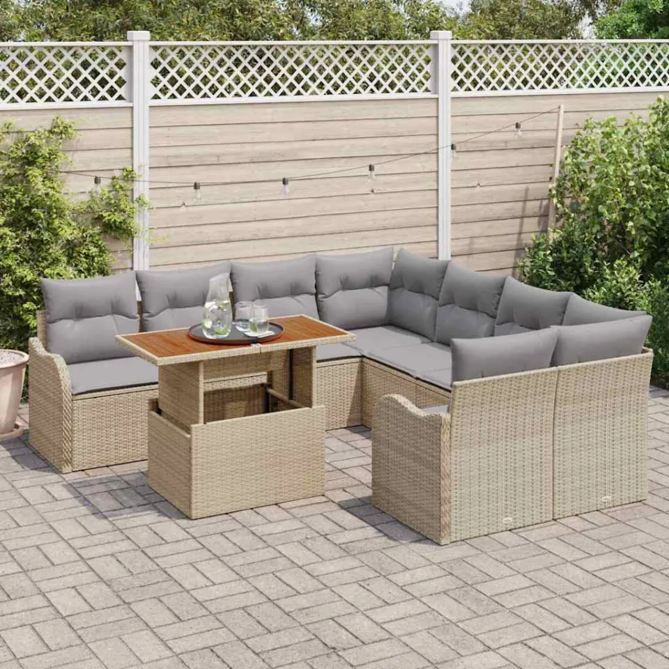 vidaXL Tuin Sofa Set 9 st Beige Poly riet, foto 3