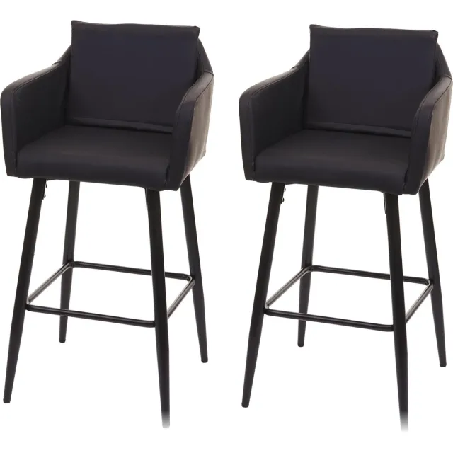 MCW Set van 2 barkrukken MCW-H93, barkruk, tegenkruk, metalen voetensteun ~ kunstleer zwart