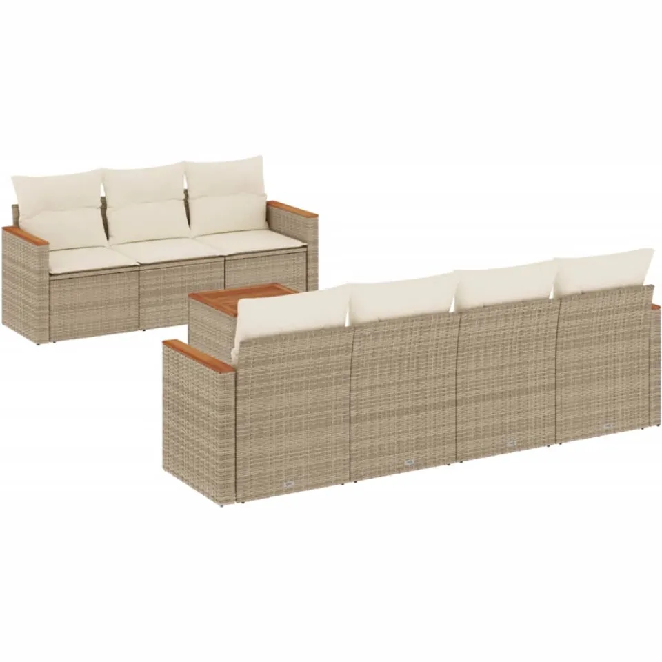 vidaXL 8-delige Loungeset met kussens poly rattan beige, foto 3