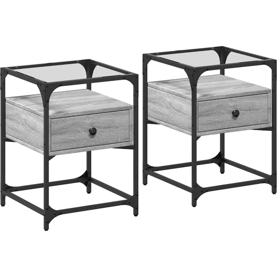 vidaXL Nachtkastjes 2 st 40x40x55 cm bewerkt hout grijs sonoma, foto 3