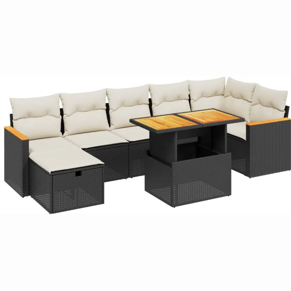vidaXL 8-delige Loungeset met kussens poly rattan zwart