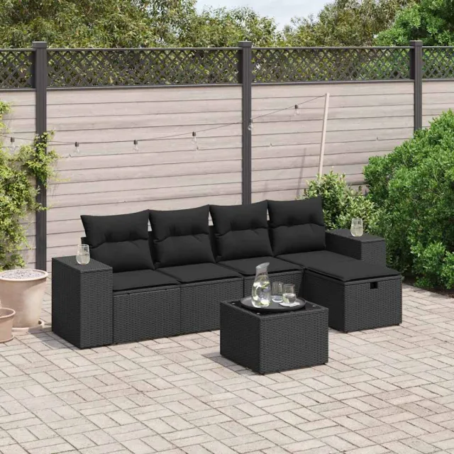 vidaXL 6-delige Loungeset met kussens poly rattan zwart